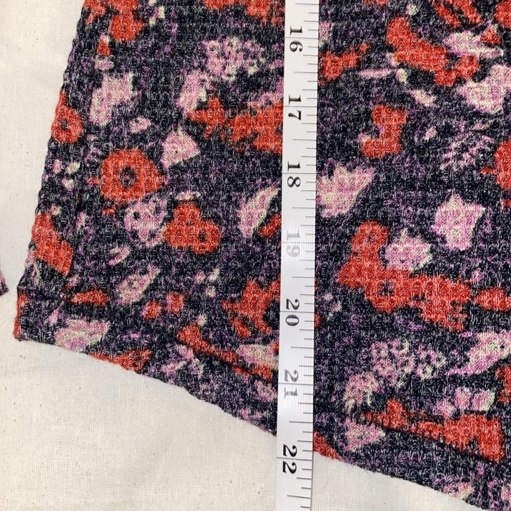 Free People Ciara Printed Floral Waffle Knit Top - Black Combo - Picture 10 of 12